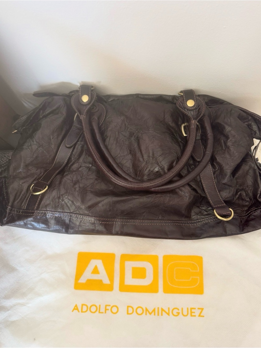 Adolfo Dominguez Dark Brown Leather Travel Tote